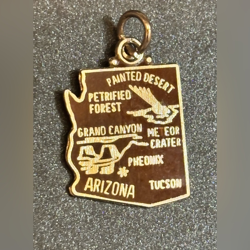 Estate, Vintage Sterling Silver & Brown Arizona State Charm Pendant